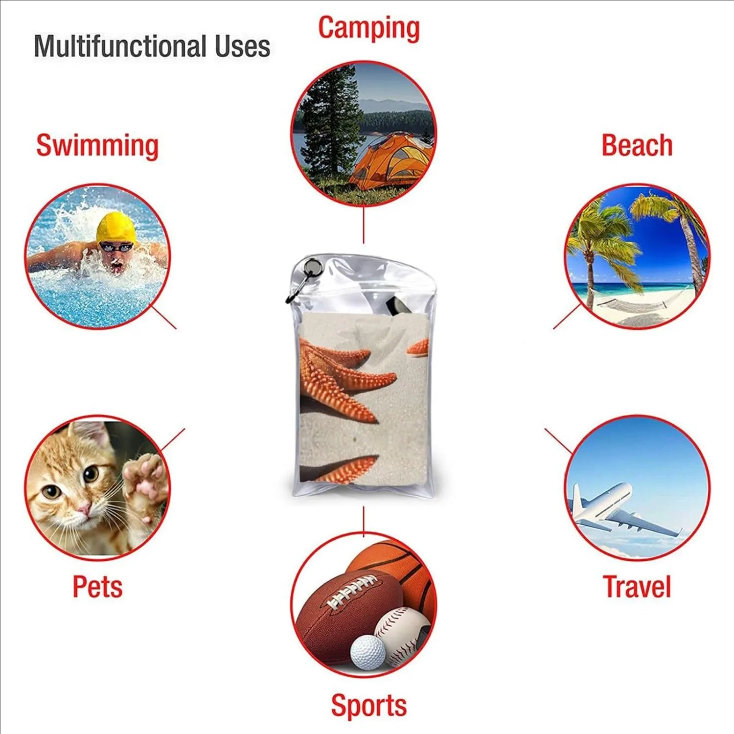 Sea Shell Premium Compact Microfiber Travel Towel-Featherlight & Quick Dry,Sand-Resistant Beach Towel for Swimming,Camping,Vacation Essentials with Carry Pouch