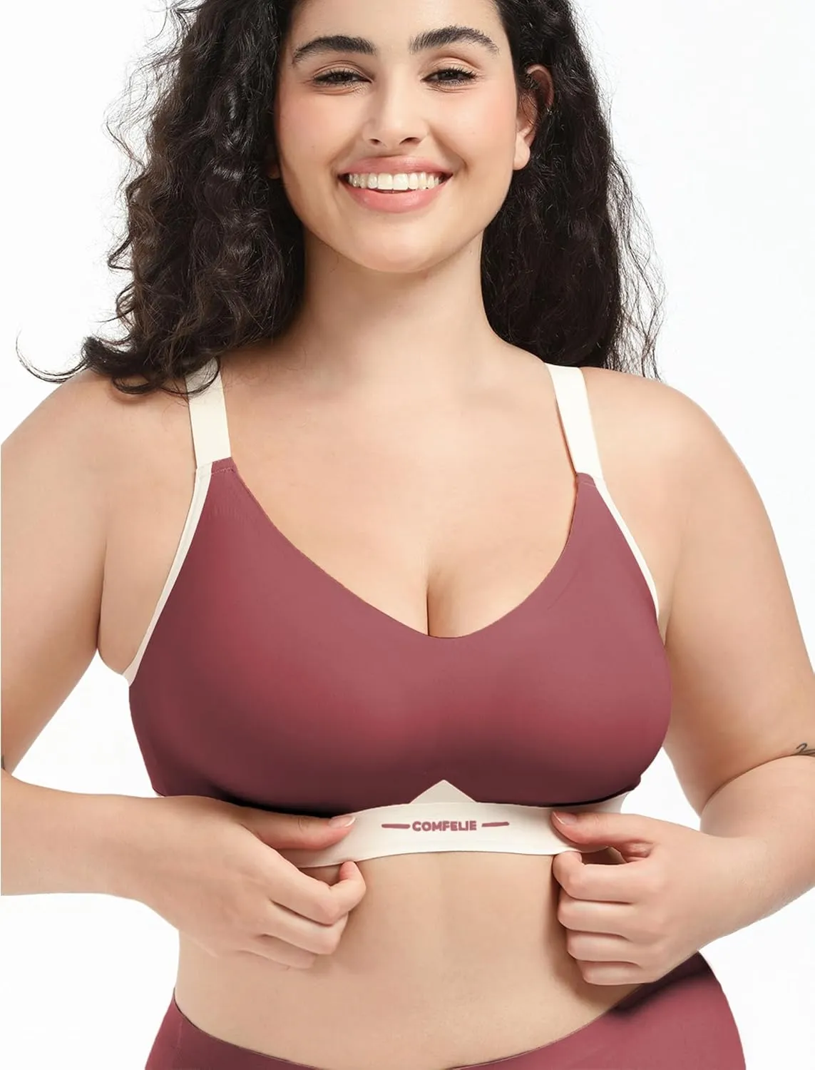 Seamless Wireless Bra for Busty Women No Underwire Lightly Lined Deep V T-Shirt Bralette Underarm-Smoothing