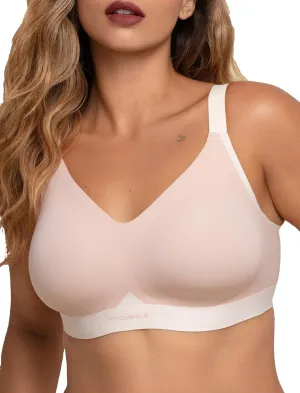 Seamless Wireless Bra for Busty Women No Underwire Lightly Lined Deep V T-Shirt Bralette Underarm-Smoothing