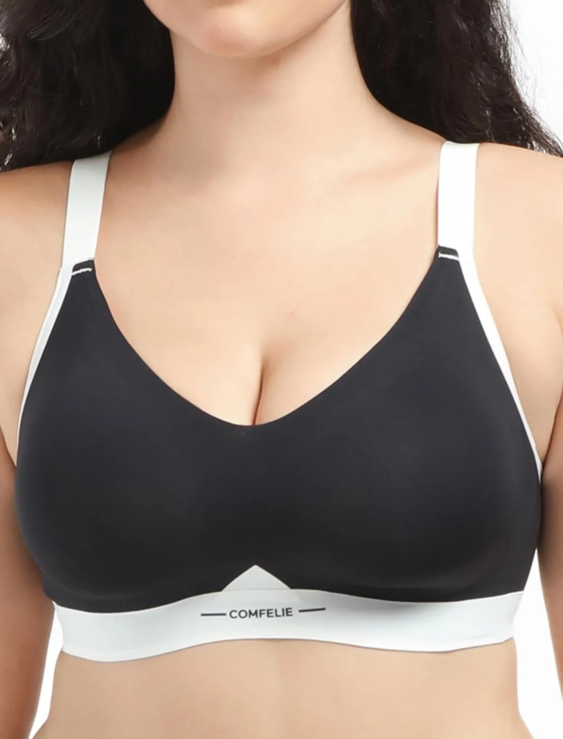 Seamless Wireless Bra for Busty Women No Underwire Lightly Lined Deep V T-Shirt Bralette Underarm-Smoothing