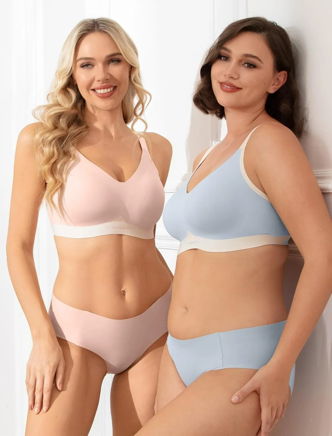Seamless Wireless Bra for Busty Women No Underwire Lightly Lined Deep V T-Shirt Bralette Underarm-Smoothing