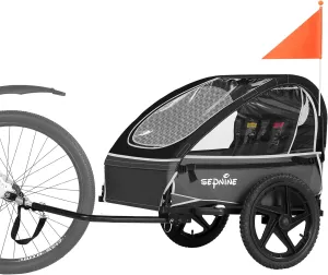 Sepnine Kids Bike Trailer, Suitable for 1 to 2 Kids, 12  Months, Quick Attach to Bike, Foldable, with 5-Point Harness and Storage Bags