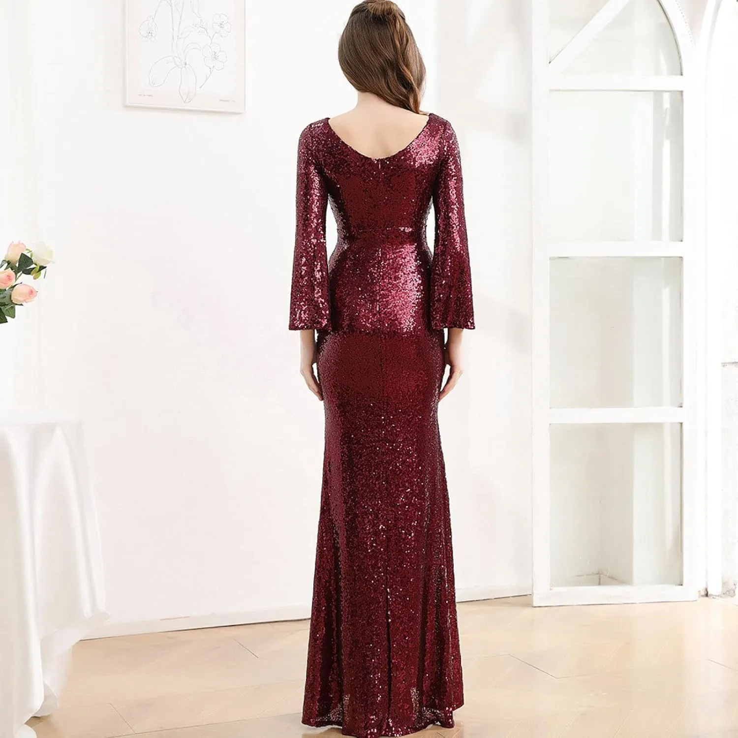 Sequins Evening Dress Dress Temperament Celebrity Banquet V-neck Slim Thin Annual Presidential Dresses