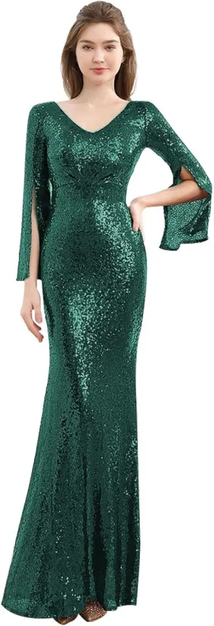 Sequins Evening Dress Dress Temperament Celebrity Banquet V-neck Slim Thin Annual Presidential Dresses