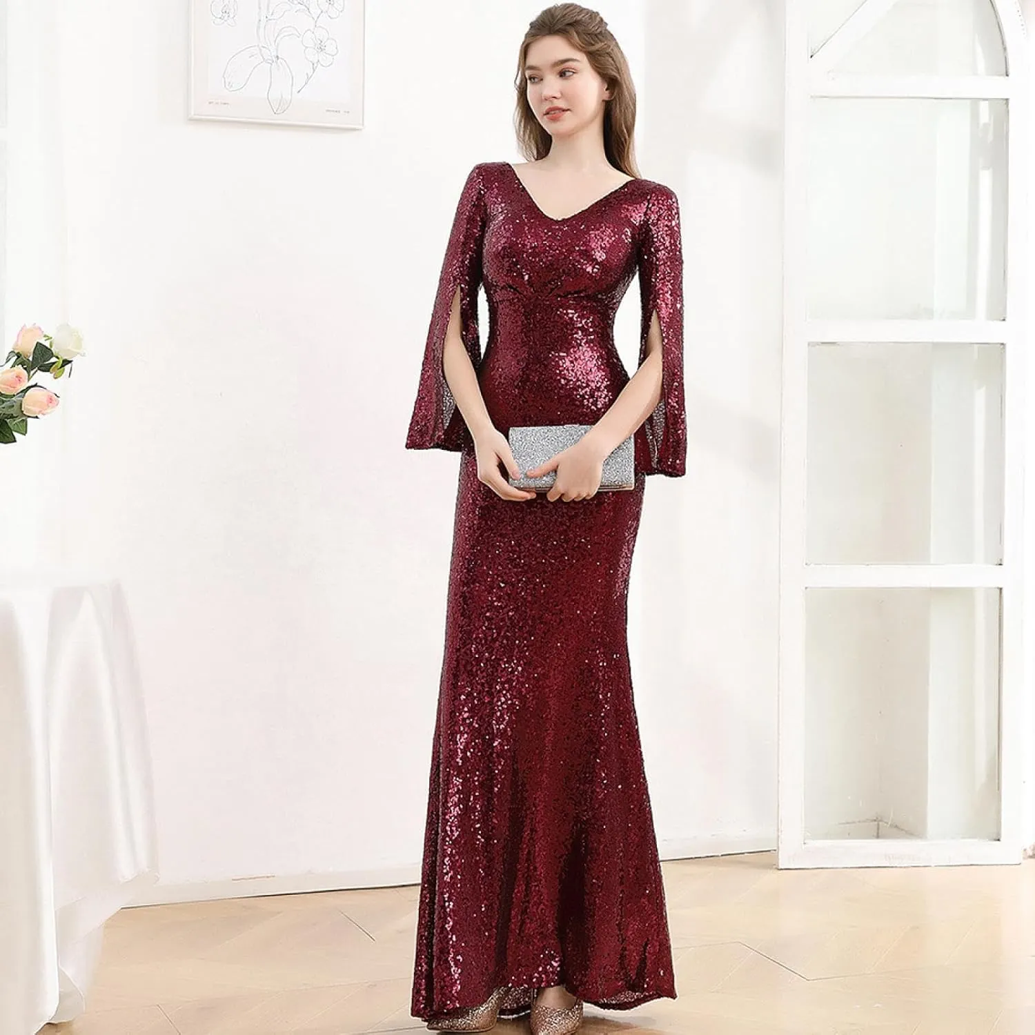 Sequins Evening Dress Dress Temperament Celebrity Banquet V-neck Slim Thin Annual Presidential Dresses