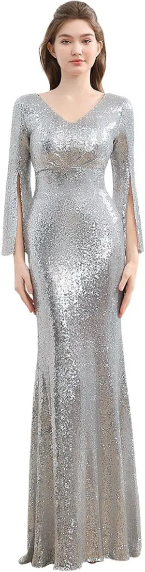 Sequins Evening Dress Dress Temperament Celebrity Banquet V-neck Slim Thin Annual Presidential Dresses