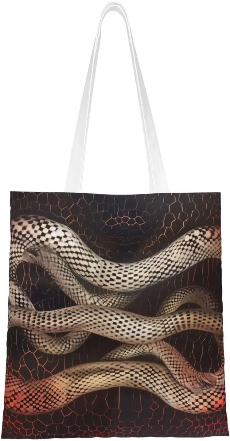 Serpentine Print Reusable Foldable Shopping Bag Shoulder Bag for Shopper School Work Travel Black One Size, black, Einheitsgröße