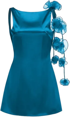 Sexy Sleeveless Flower Draped Mini Dress Backless Floral Short Evening Party Gowns