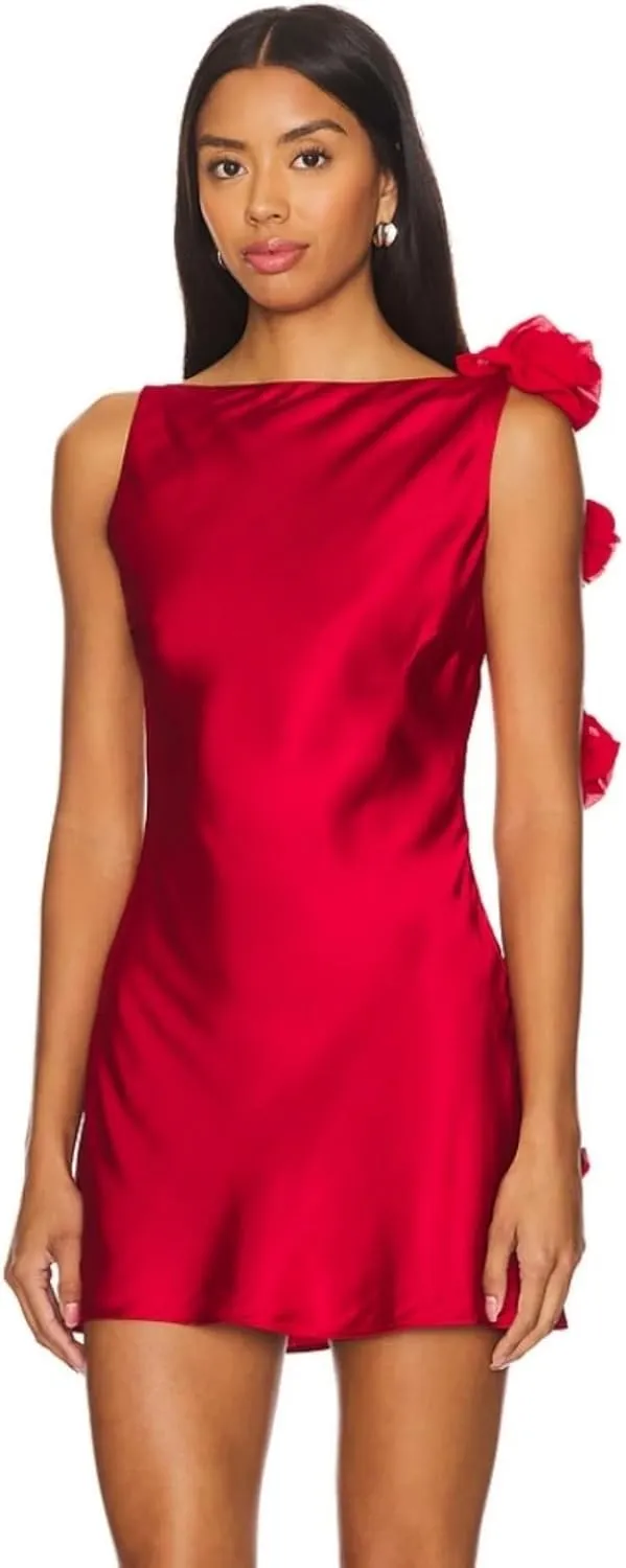 Sexy Sleeveless Flower Draped Mini Dress Backless Floral Short Evening Party Gowns