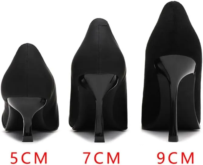 Sharp Head Fine Heel Satin Pearl Buckle Decoration Buckle Hundred Matching Commuter 9cm/3.54in High Heels Female