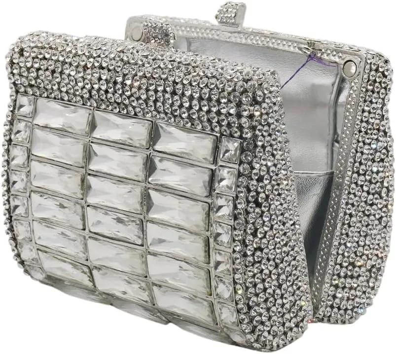 Shiny Rhinestone Evening Clutch Handbag Elegant Crystal Box Purse for Wedding Party Prom