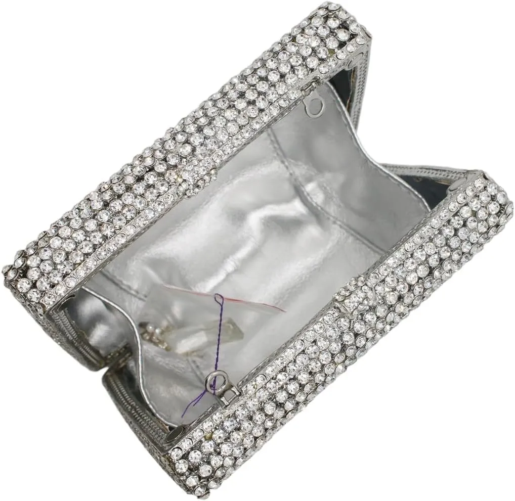 Shiny Rhinestone Evening Clutch Handbag Elegant Crystal Box Purse for Wedding Party Prom