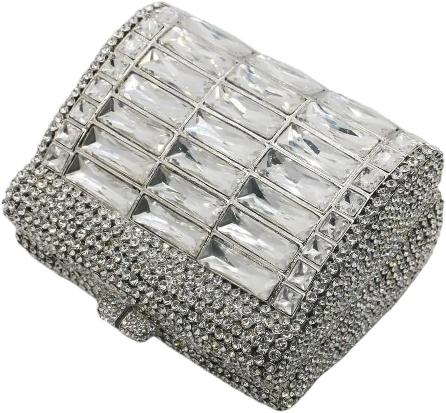 Shiny Rhinestone Evening Clutch Handbag Elegant Crystal Box Purse for Wedding Party Prom