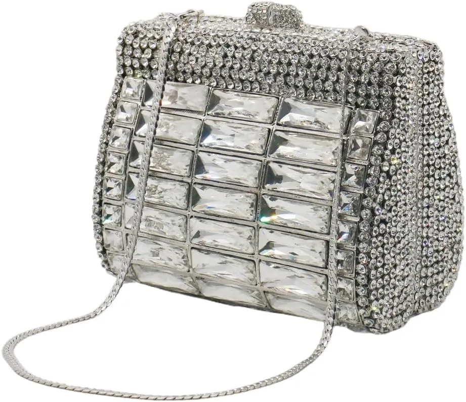 Shiny Rhinestone Evening Clutch Handbag Elegant Crystal Box Purse for Wedding Party Prom
