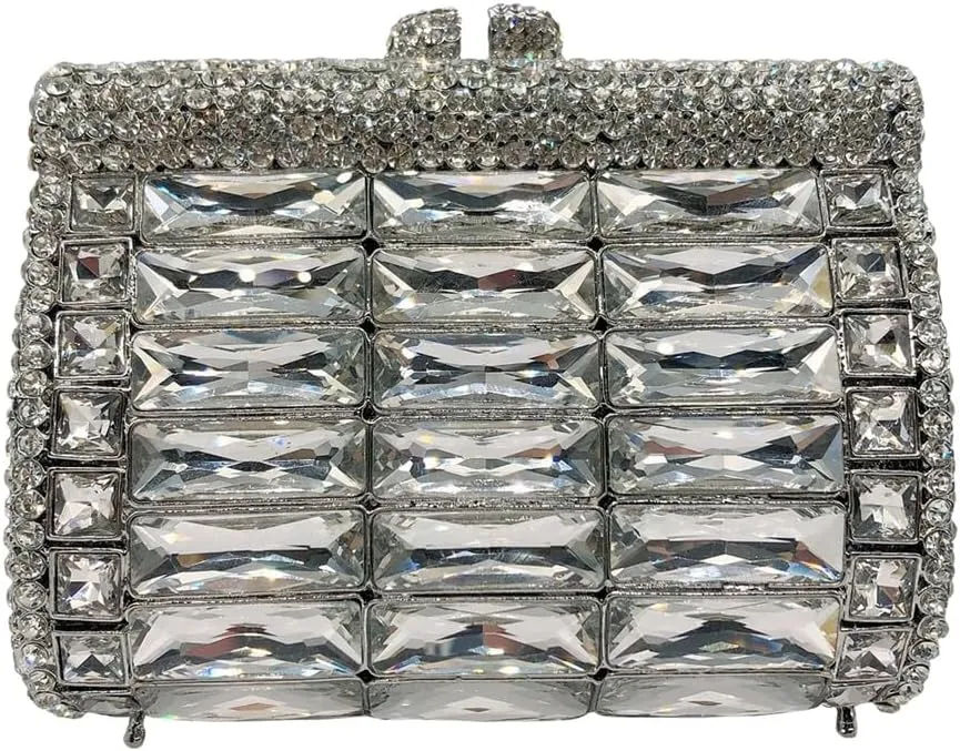 Shiny Rhinestone Evening Clutch Handbag Elegant Crystal Box Purse for Wedding Party Prom