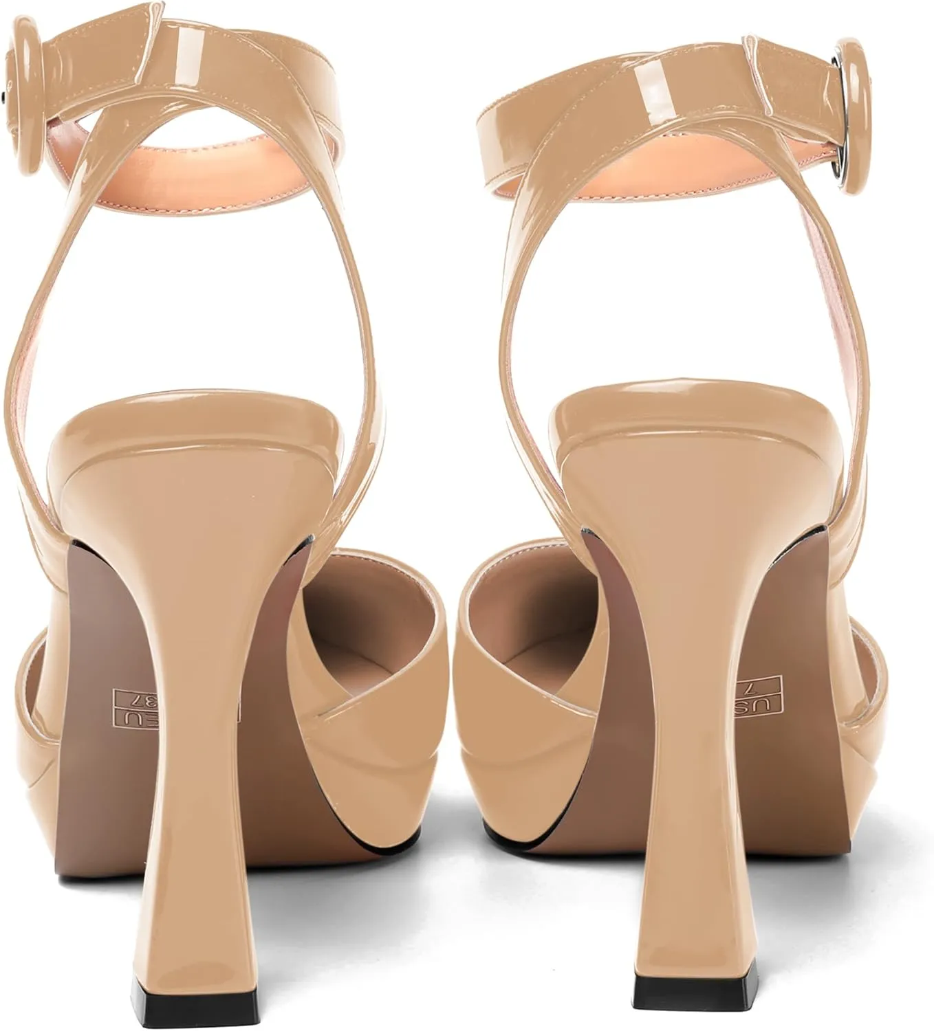 SHOWFOREST Womens Ankle Strap Sexy Pointed Toe Patent Buckle Evening Spool High Heel Pumps Shoes 4 Inch