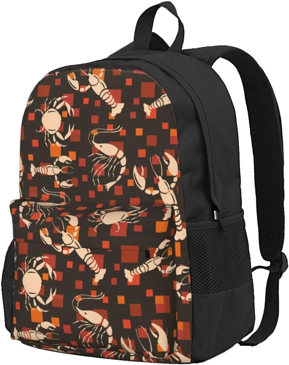 Shrimp Crab Seafood Backpack for Women Men Worker Teacher Business Travel Backpacks Shoulders Bag Daypack Bookbag with Mesh Pockets
