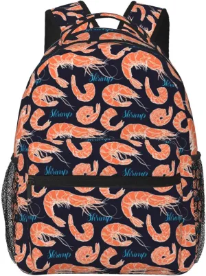 Shrimp Pattern Sea Food Backpack for Women Men Worker Teacher Business Travel Backpacks Shoulders Bag Daypack Bookbag with Mesh Pockets