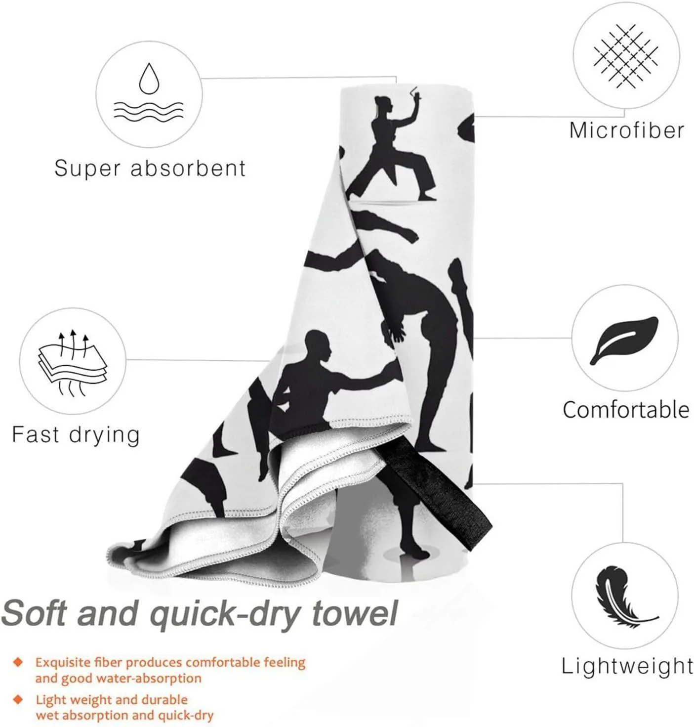 Silhouettes of Martial Arts Premium Compact Microfiber Travel Towel-Featherlight & Quick Dry,Sand-Resistant Beach Towel for Swimming,Camping,Vacation Essentials with Carry Pouch