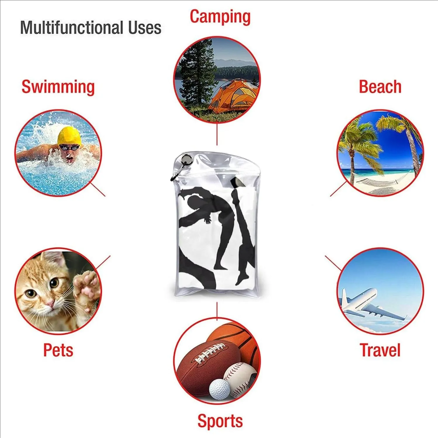 Silhouettes of Martial Arts Premium Compact Microfiber Travel Towel-Featherlight & Quick Dry,Sand-Resistant Beach Towel for Swimming,Camping,Vacation Essentials with Carry Pouch