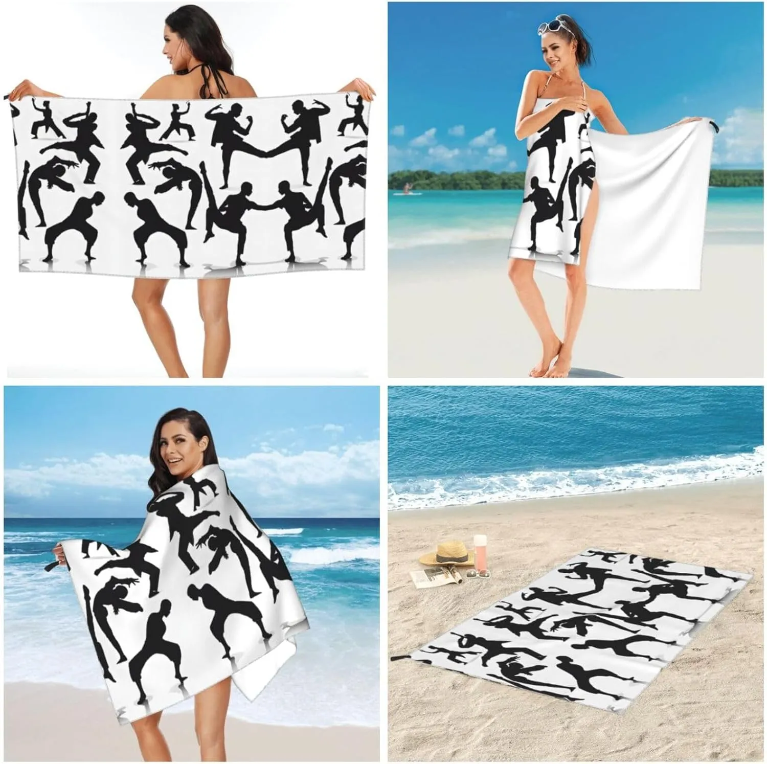 Silhouettes of Martial Arts Premium Compact Microfiber Travel Towel-Featherlight & Quick Dry,Sand-Resistant Beach Towel for Swimming,Camping,Vacation Essentials with Carry Pouch