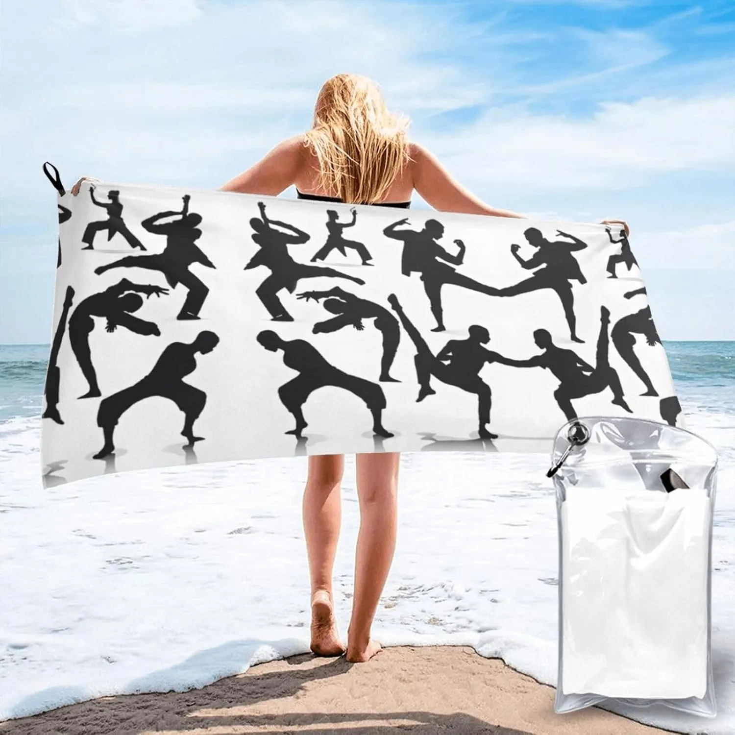 Silhouettes of Martial Arts Premium Compact Microfiber Travel Towel-Featherlight & Quick Dry,Sand-Resistant Beach Towel for Swimming,Camping,Vacation Essentials with Carry Pouch