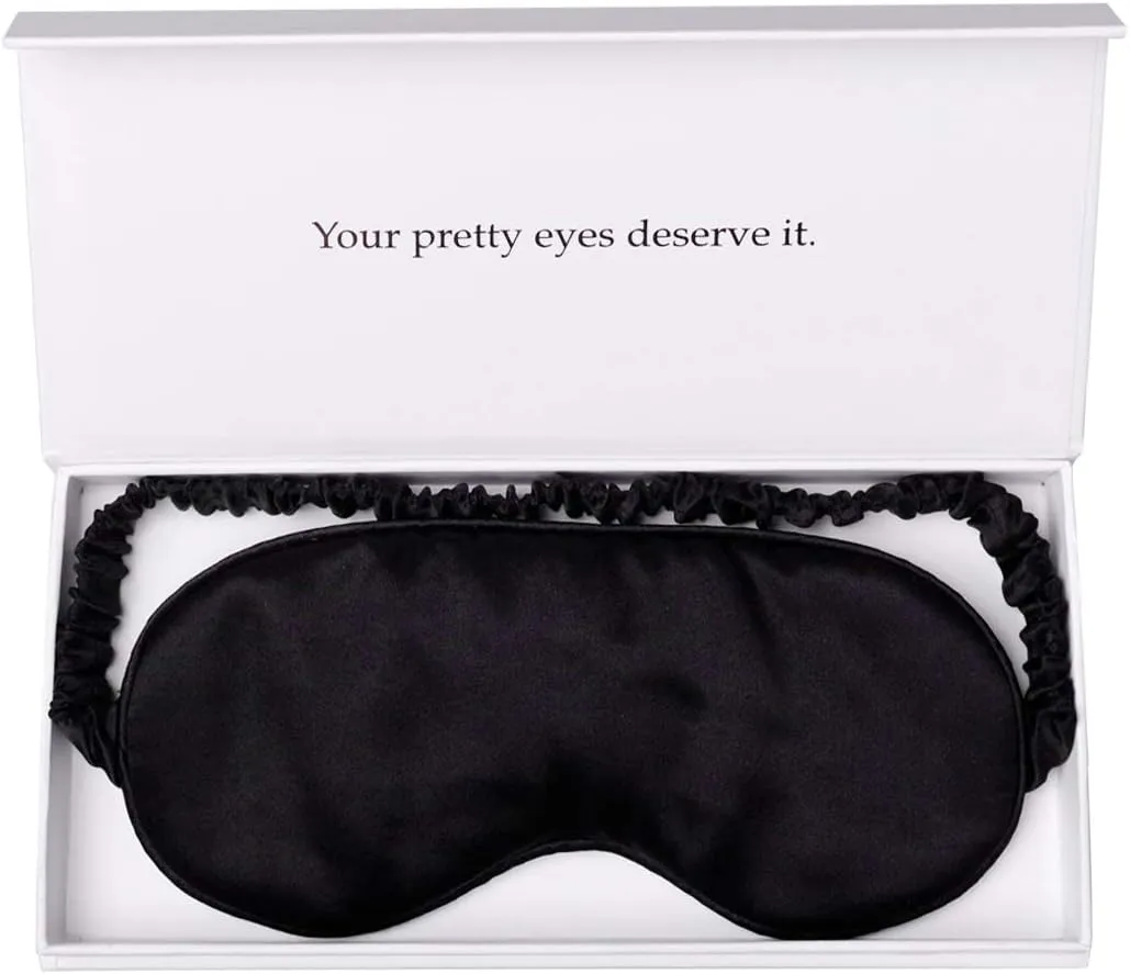 Silk Sleep Mask Light Blocking Luxury 100% Mulberry 19mm Silk Eye Mask Eye Cover Blindfold Ultra Soft Light & Comfy Anti Aging Skin Care with Travel Bag Gift Package