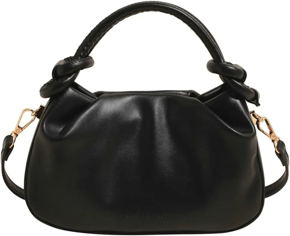 Simple Bucket Bags for Women Trendy Pleated Shoulder Bag PU Vegan Leather Material Top-Handle Bag for Daily Life