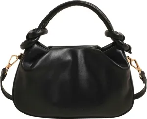 Simple Bucket Bags for Women Trendy Pleated Shoulder Bag PU Vegan Leather Material Top-Handle Bag for Daily Life