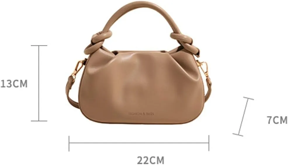 Simple Bucket Bags for Women Trendy Pleated Shoulder Bag PU Vegan Leather Material Top-Handle Bag for Daily Life