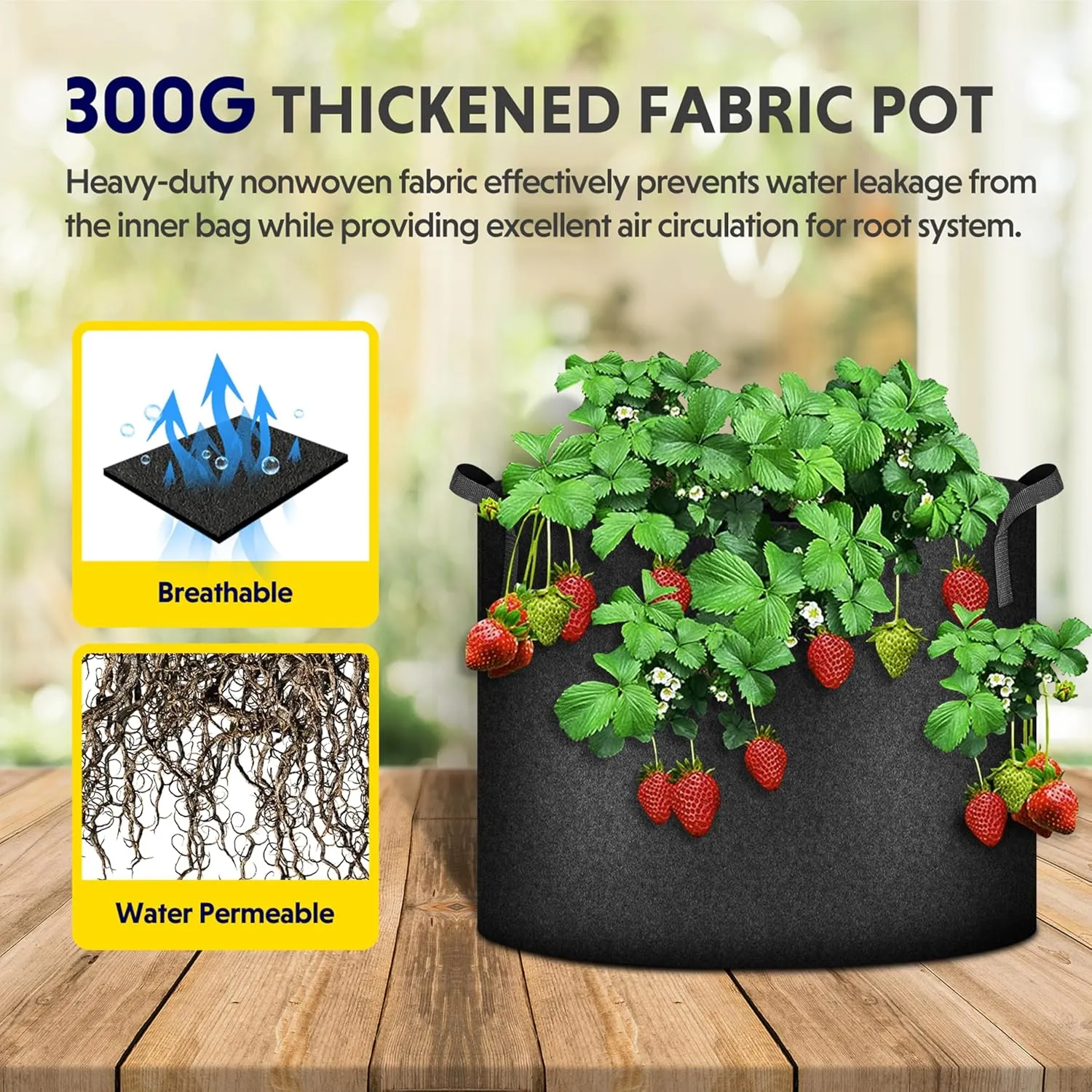 Simple Deluxe 12 Pack 5 Gallon Grow Bags, 300G Vegetable/Flower/Plant Fabric Pots with Handles, Heavy Duty Thickened Nonwoven Planting Bag with 12 Pcs Plant Labels