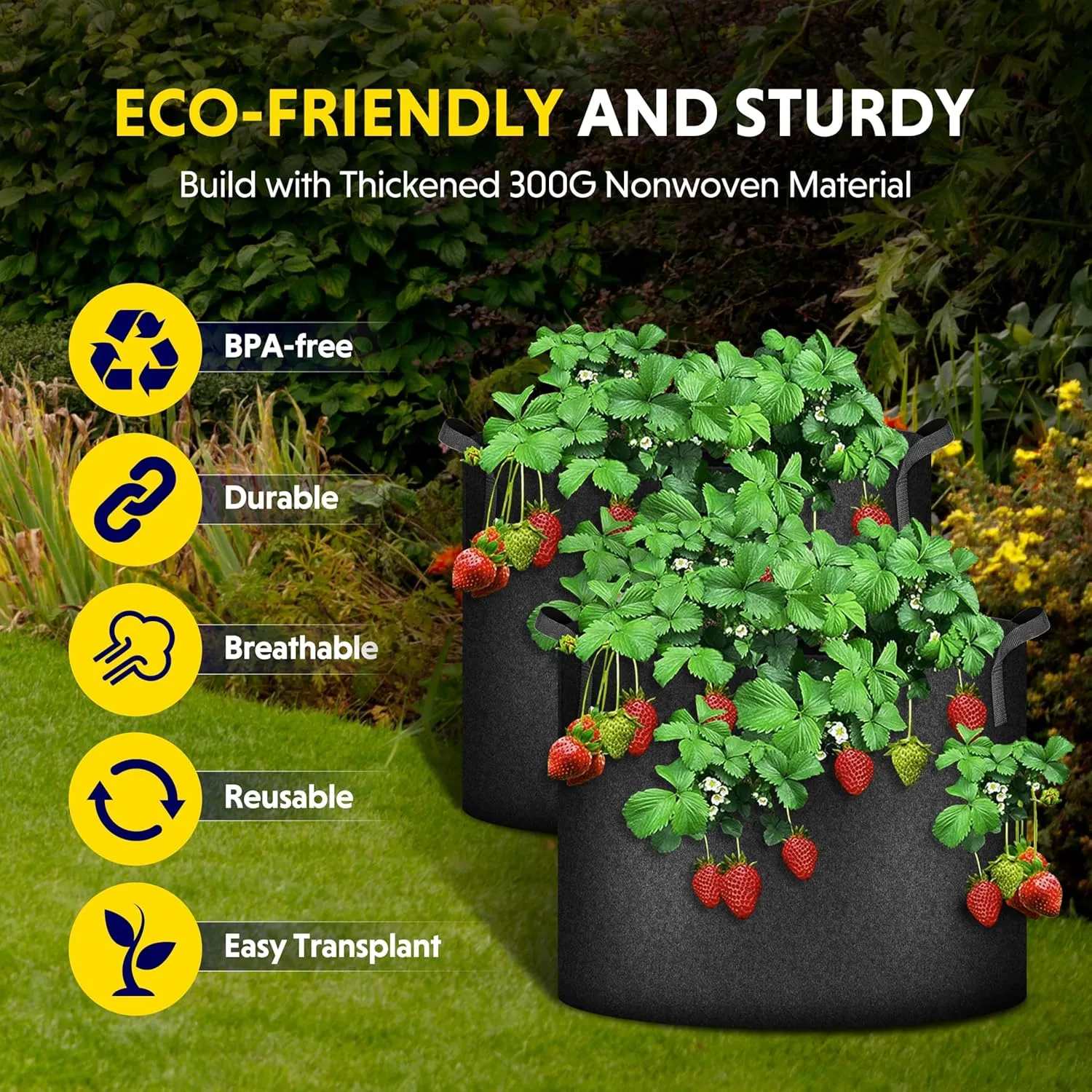 Simple Deluxe 12 Pack 5 Gallon Grow Bags, 300G Vegetable/Flower/Plant Fabric Pots with Handles, Heavy Duty Thickened Nonwoven Planting Bag with 12 Pcs Plant Labels