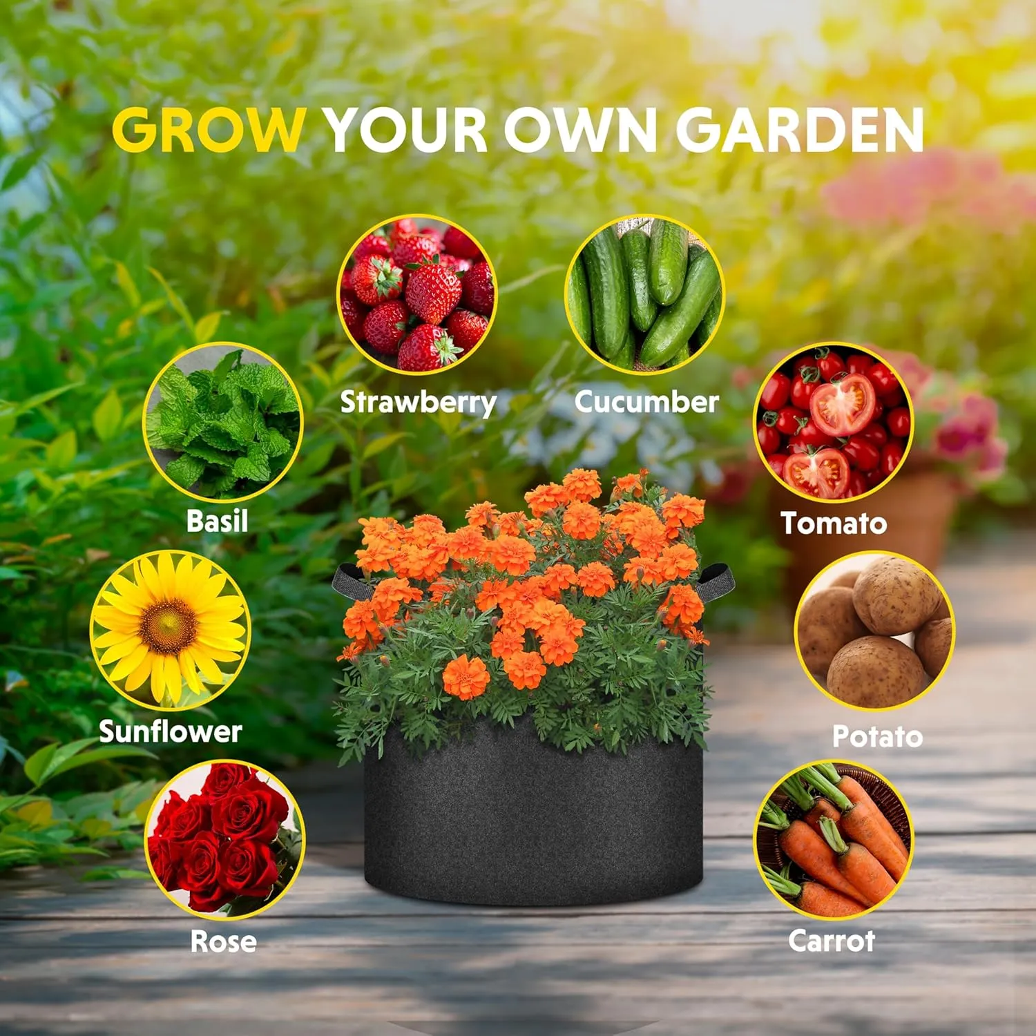 Simple Deluxe 12 Pack 5 Gallon Grow Bags, 300G Vegetable/Flower/Plant Fabric Pots with Handles, Heavy Duty Thickened Nonwoven Planting Bag with 12 Pcs Plant Labels