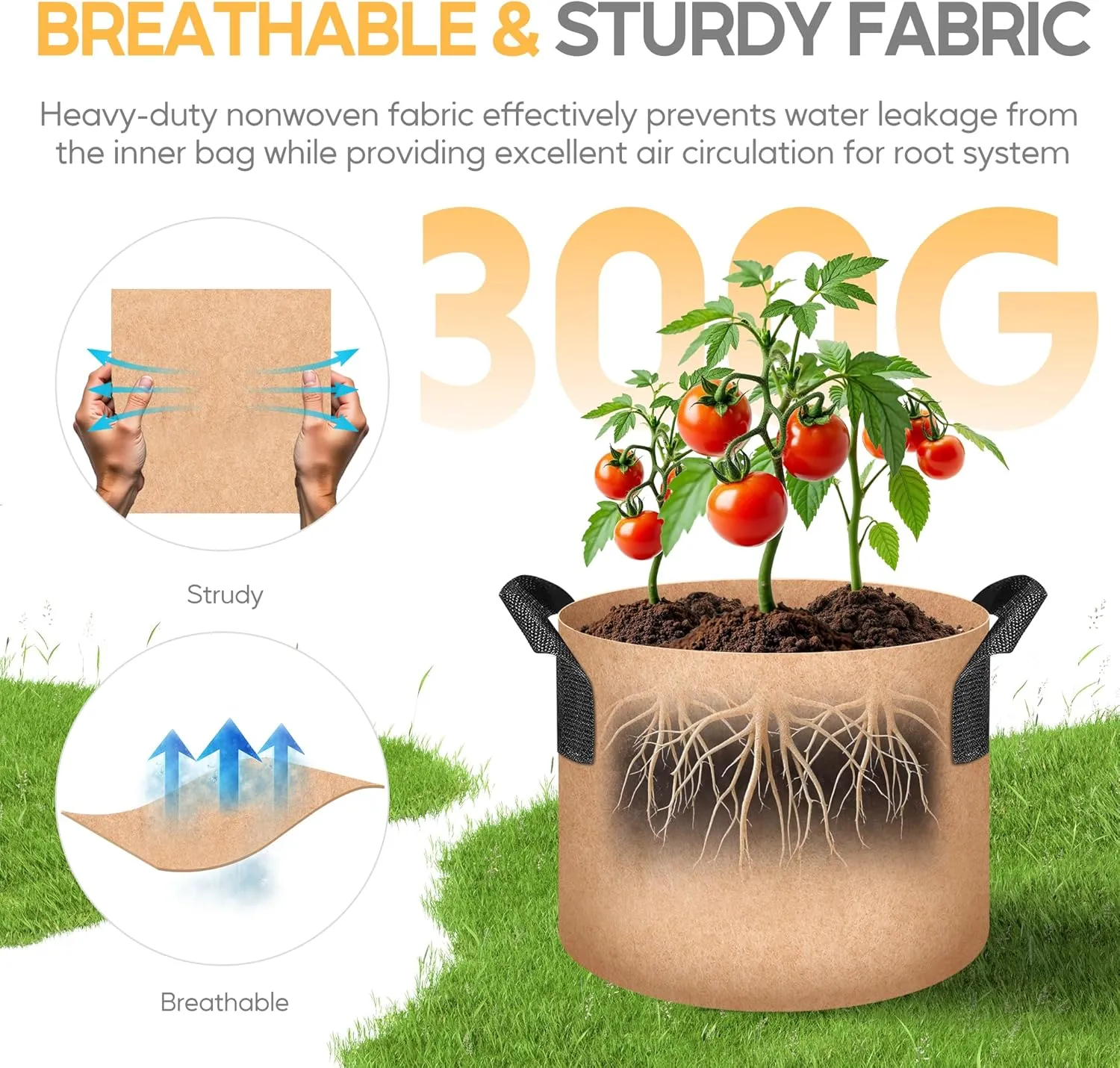 Simple Deluxe 5 Pack 20 Gallon Grow Bags, 300G Vegetable/Flower/Plant Fabric Pots with Handles, Heavy Duty Thickened Nonwoven Planting Bag with 5 Pcs Plant Labels