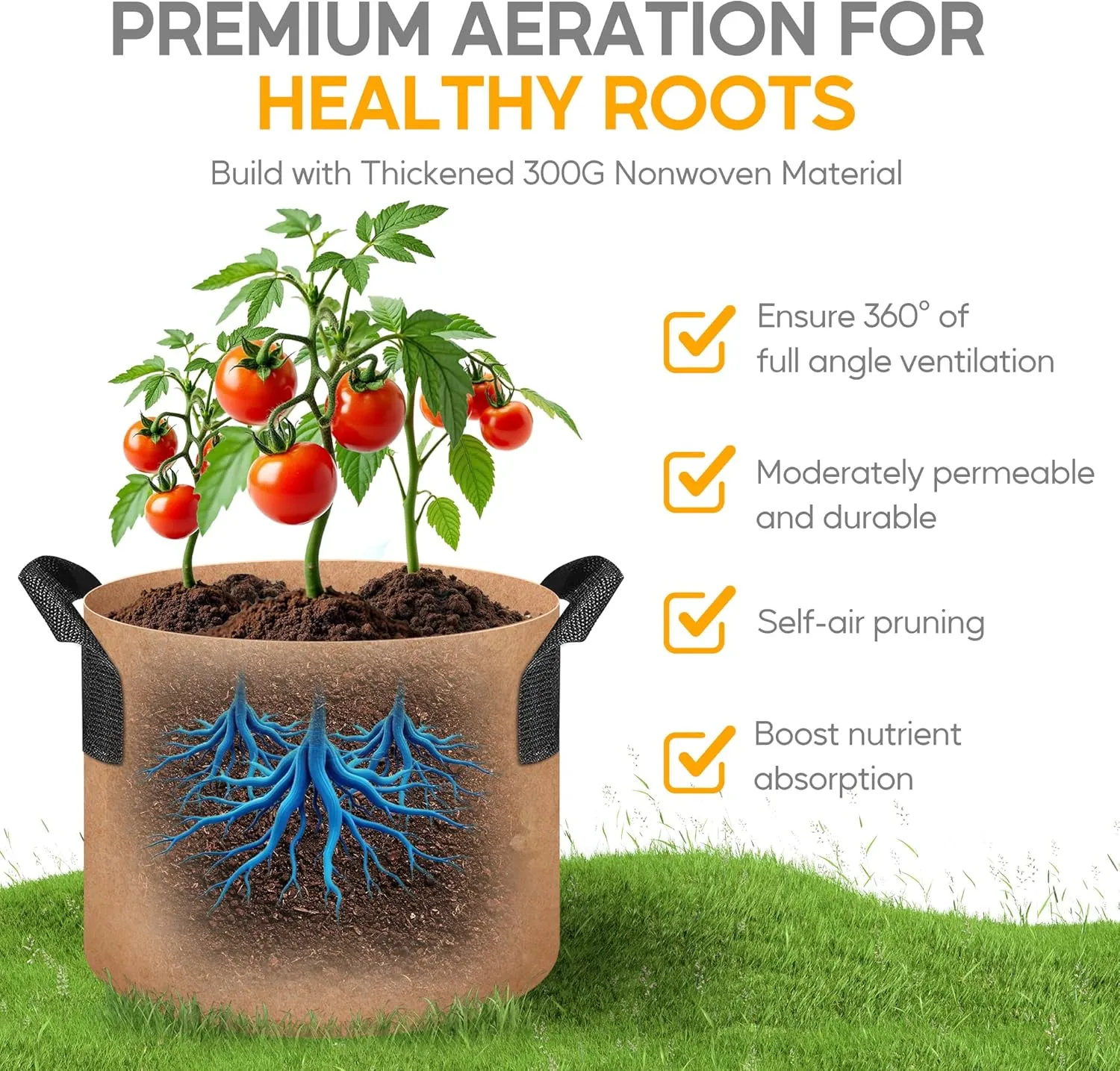 Simple Deluxe 5 Pack 20 Gallon Grow Bags, 300G Vegetable/Flower/Plant Fabric Pots with Handles, Heavy Duty Thickened Nonwoven Planting Bag with 5 Pcs Plant Labels