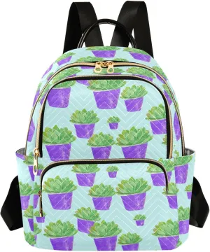 Sinestour Green Succulent Plant Women Backpack Purse Large Capacity Casual Daypack Leather Handle Travel Camping Work Backpack