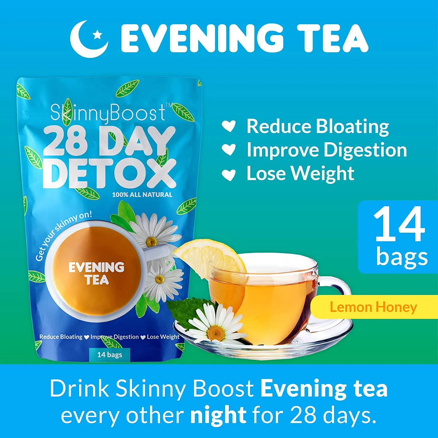 Skinny Boost Evening Detox Tea-14 Tea Bags Total, Supports Detox and Cleanse, Reduce Bloating, 100% All Natural, Vegan, Non GMO