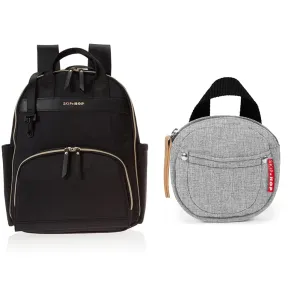 Skip Hop Diaper Bag Backpack: Enviluxe Multi-Function Baby Travel Bag with Changing Pad and Stroller Straps, Eco Friendly, Black Pacifier Holder, Grab & Go, Grey Melange Gift Set
