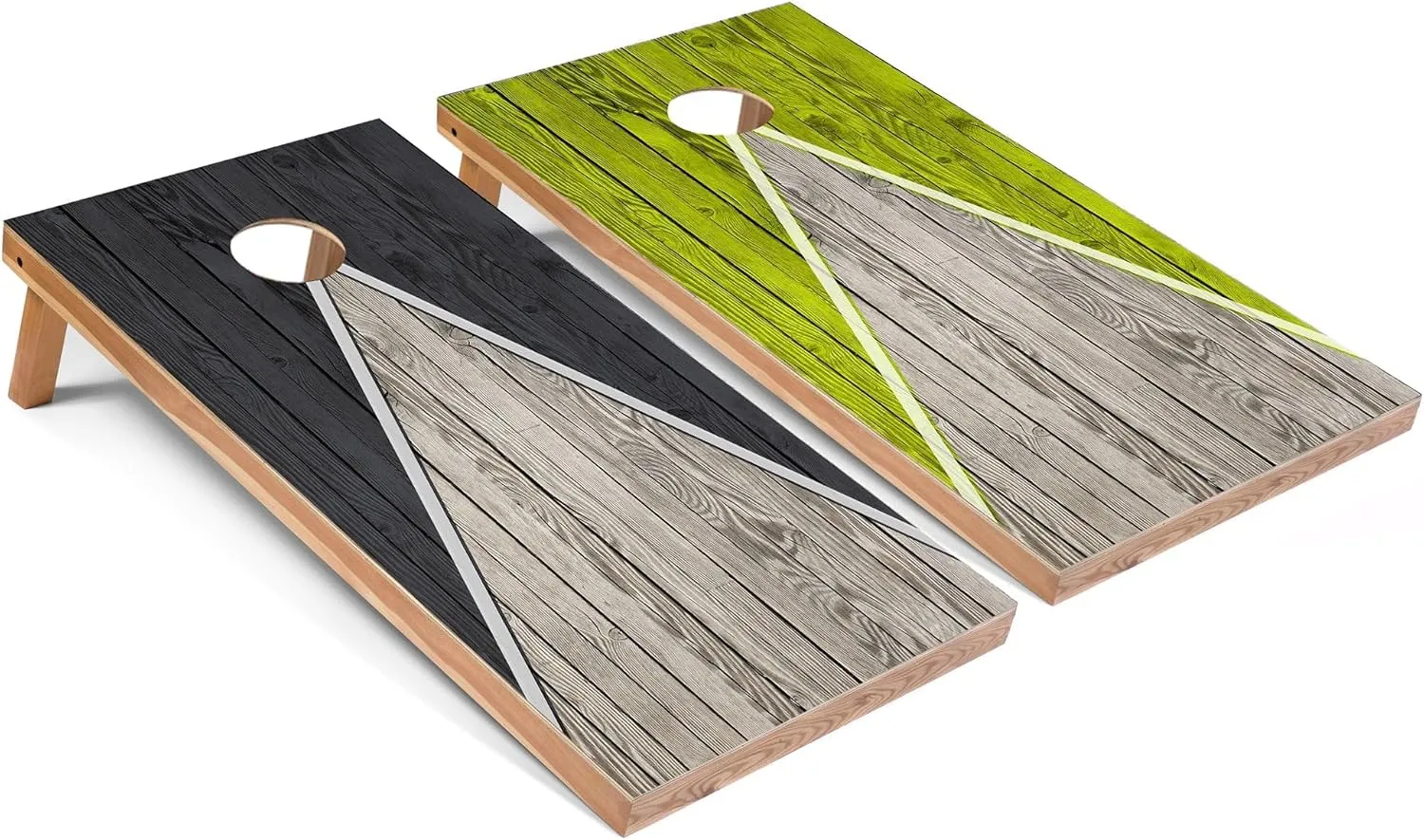 Skip's Garage All-Weather Cornhole Board Set | Dark Grey and Lime Pyramid Design | 100% Weatherproof Composite Corn Hole Boards