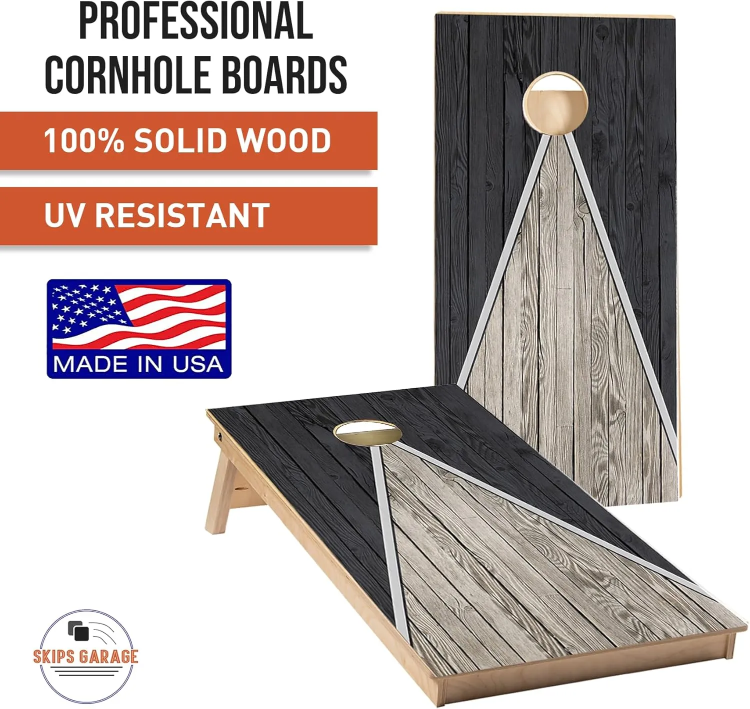Skip's Garage Solid Wood Cornhole Board Set | Mummy Design | ACA Regulation Size Outdoor Corn Hole Boards with Bags