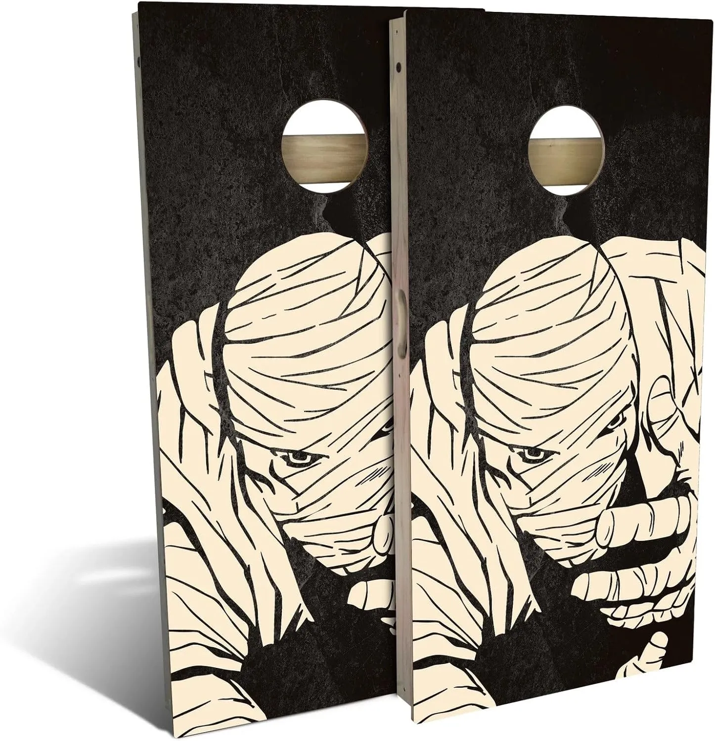 Skip's Garage Solid Wood Cornhole Board Set | Mummy Design | ACA Regulation Size Outdoor Corn Hole Boards with Bags