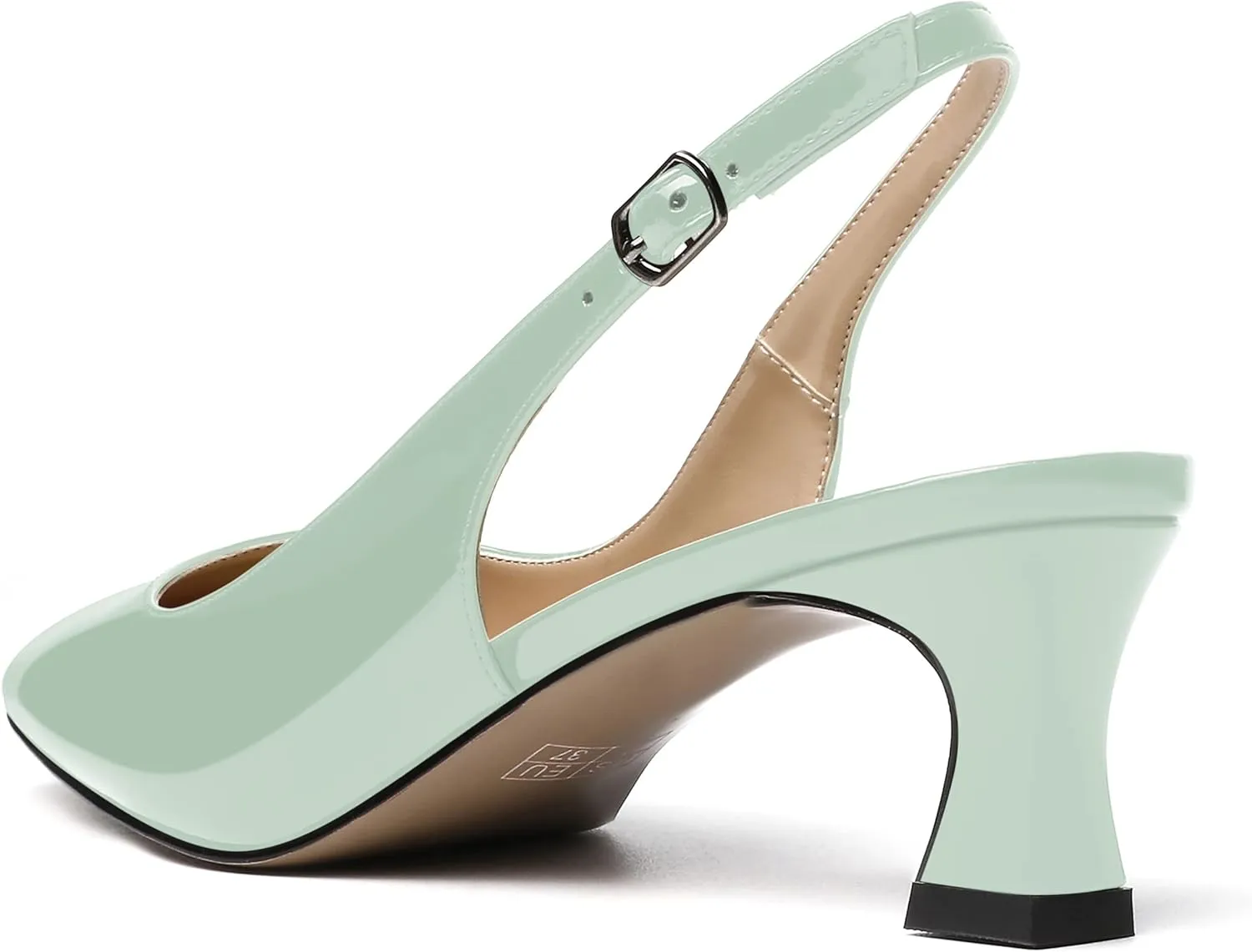 SKYSTERRY Women's Dress Evening Slingback Kitten Square Toe Office Patent Spool Low Heel Pumps Shoes 2 Inch