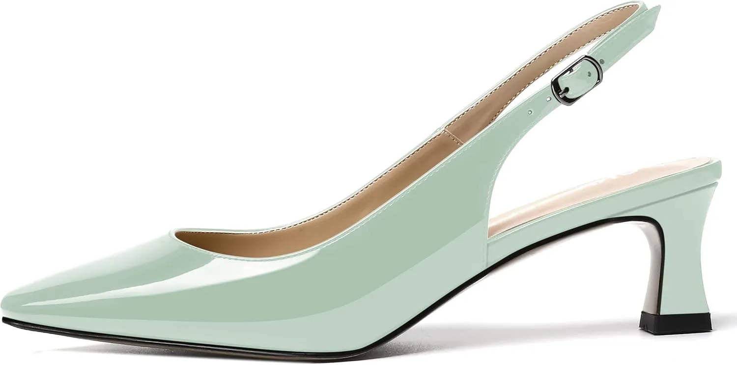 SKYSTERRY Women's Dress Evening Slingback Kitten Square Toe Office Patent Spool Low Heel Pumps Shoes 2 Inch
