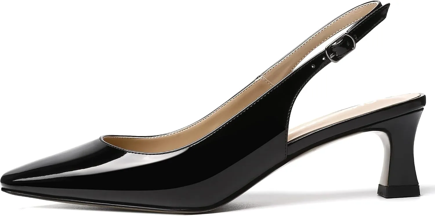 SKYSTERRY Women's Dress Evening Slingback Kitten Square Toe Office Patent Spool Low Heel Pumps Shoes 2 Inch
