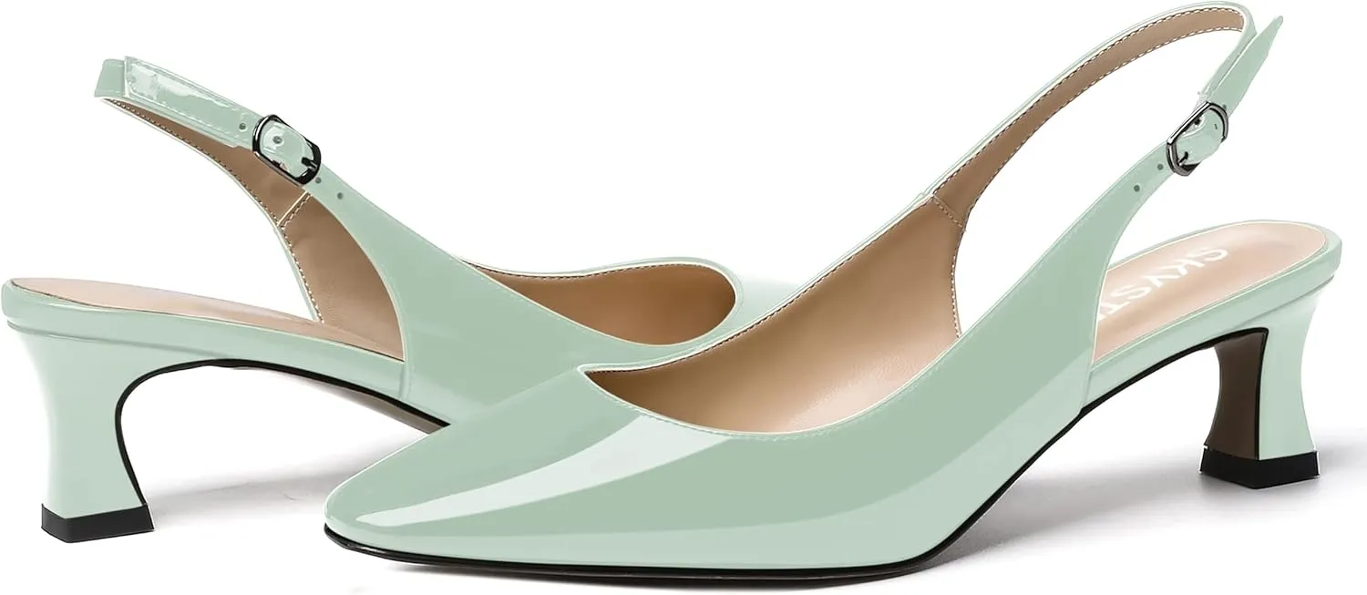 SKYSTERRY Women's Dress Evening Slingback Kitten Square Toe Office Patent Spool Low Heel Pumps Shoes 2 Inch