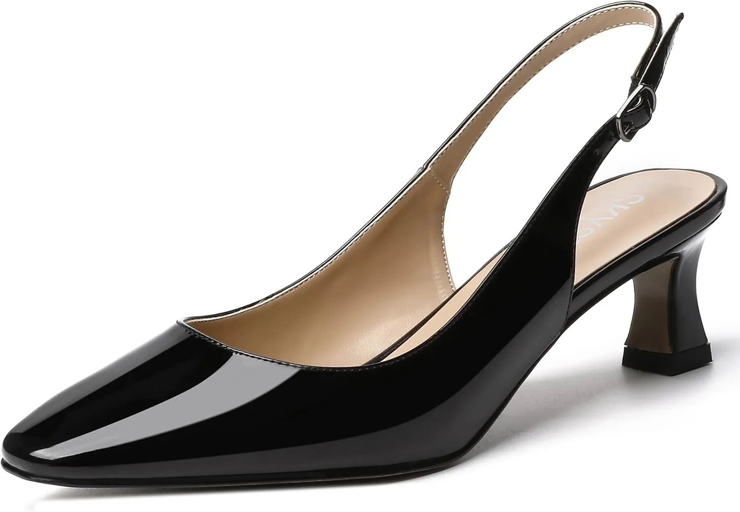 SKYSTERRY Women's Dress Evening Slingback Kitten Square Toe Office Patent Spool Low Heel Pumps Shoes 2 Inch