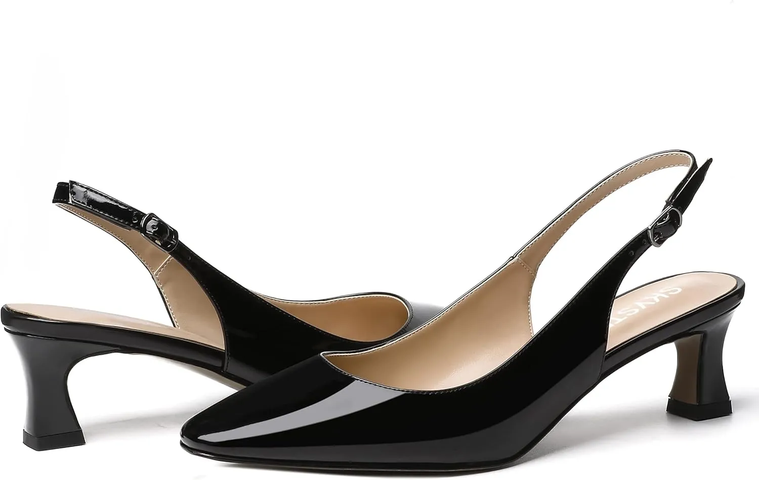 SKYSTERRY Women's Dress Evening Slingback Kitten Square Toe Office Patent Spool Low Heel Pumps Shoes 2 Inch