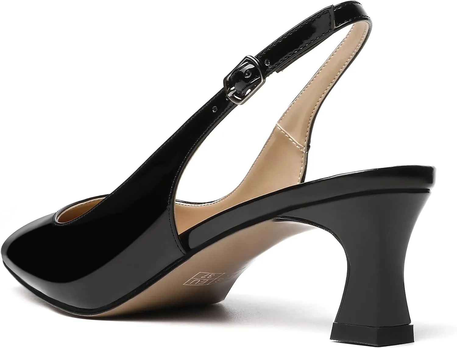 SKYSTERRY Women's Dress Evening Slingback Kitten Square Toe Office Patent Spool Low Heel Pumps Shoes 2 Inch