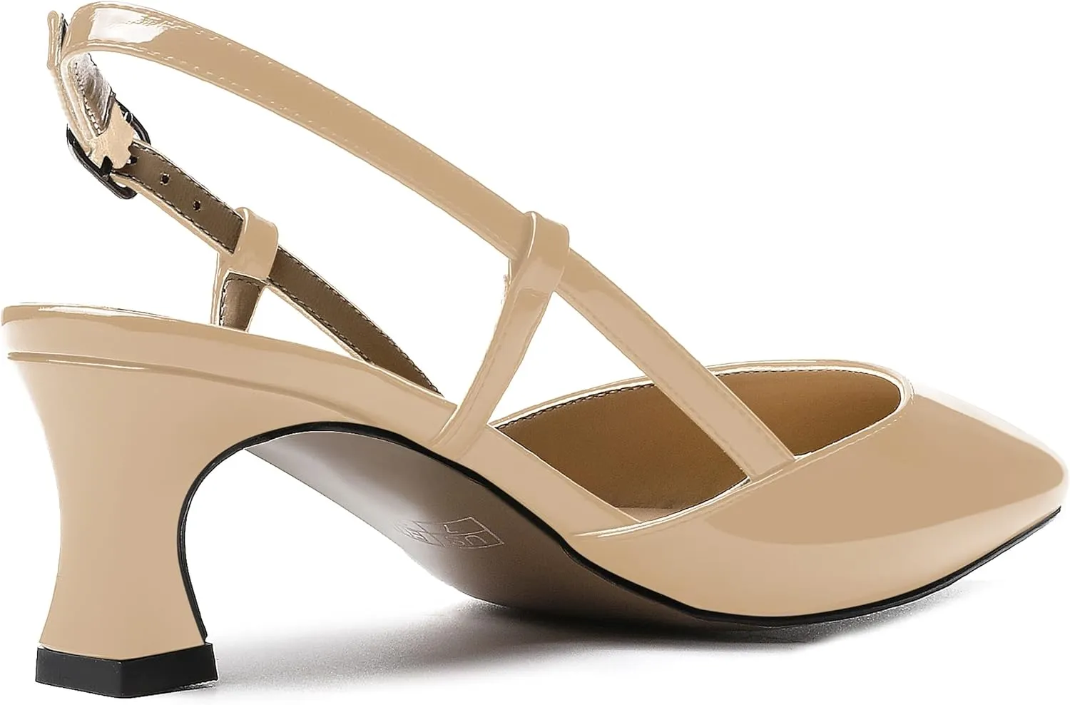 SKYSTERRY Women's Patent Pointed Toe Cutout Slingback Spool Low Heel Pumps Wedding Evening Dress Shoes 2 Inch