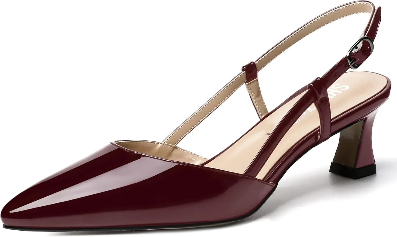SKYSTERRY Women's Patent Pointed Toe Cutout Slingback Spool Low Heel Pumps Wedding Evening Dress Shoes 2 Inch